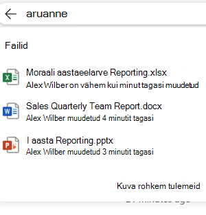 Kuvatõmmis OneDrive'i veebiotsingu tulemitest