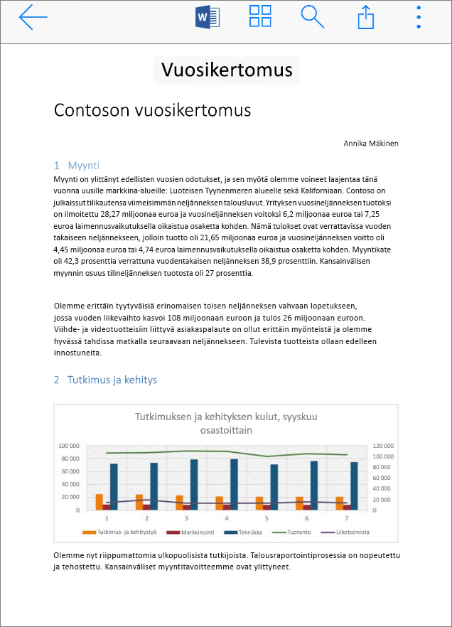 Tiedoston avaaminen mobiililaitteessa