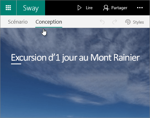 Onglet Conception de Sway.