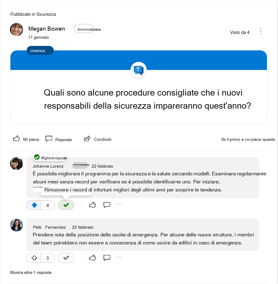 Deselezionare risposta migliore a una domanda su Yammer