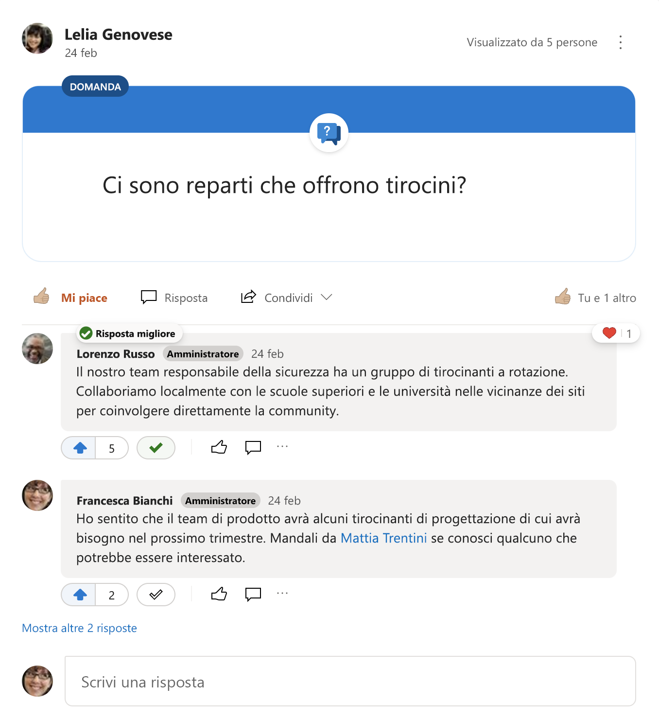 Miglior risposta a una domanda su Yammer