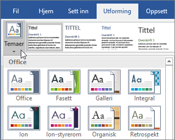 Temaer i Office 365 Word