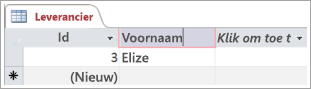 Schermfragment met tabel Leverancier met twee rijen met id