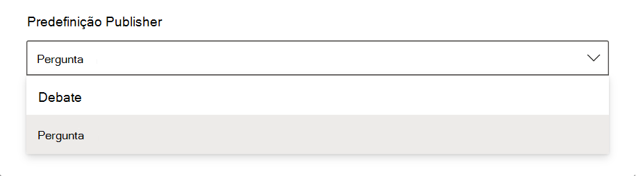 Captura de ecrã a mostrar como escolher o tipo predefinido de editor no Yammer