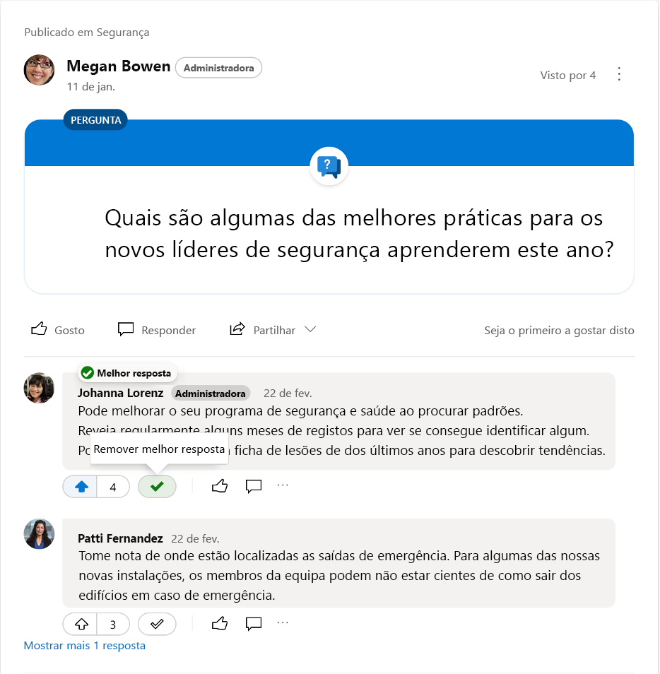 Desmarcar a melhor resposta a uma pergunta do Yammer