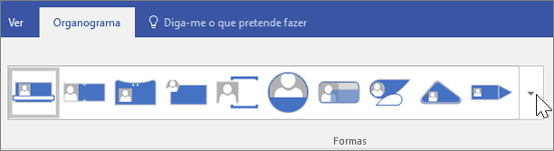 Captura de ecrã a mostrar a barra de ferramentas Organograma