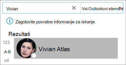 Iskanje stikov s funkcijo iskanja v Outlooku