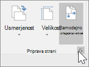 Posnetek zaslona orodne vrstice »Priprava strani« z izbrano možnostjo »Samodejno velikost«
