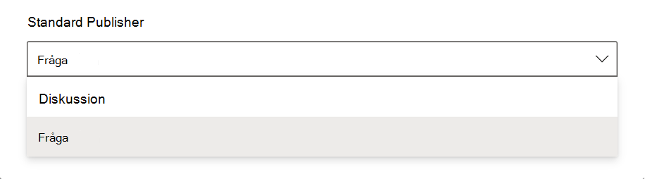 Skärmbild som visar standard utgivartyp i Yammer