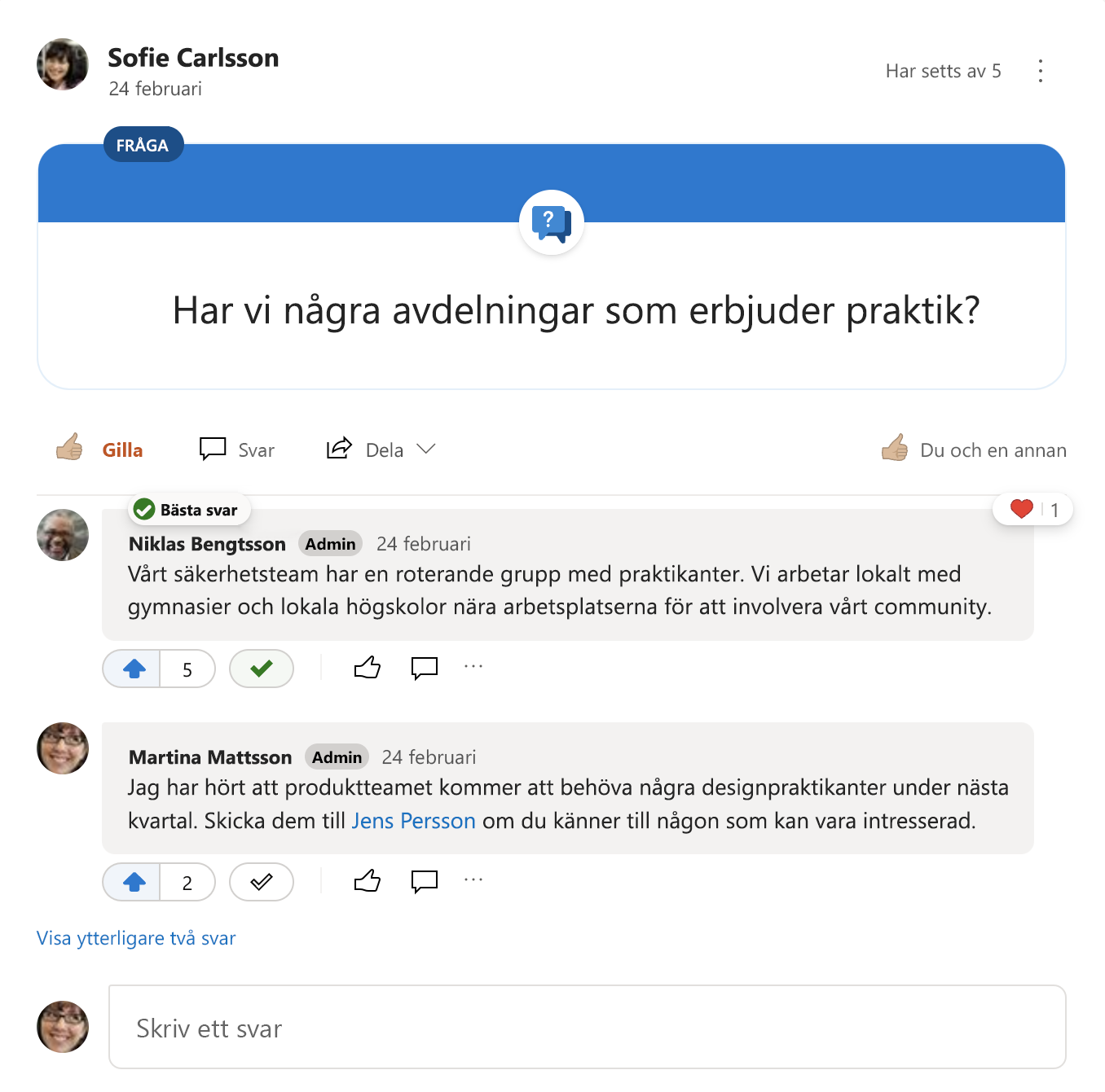 Bästa svar på en Yammer-fråga