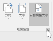 已選取 [自動調整大小] 之 [版面設定] 工具列的螢幕擷取畫面