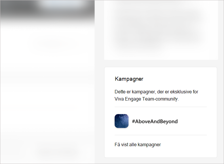 Skærmbillede af feltet Kampagner i højre skinne på en communityside.