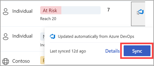 Screenshot der Synchronisierungsschaltfläche zum Verknüpfen mit drittanbietern Quellen