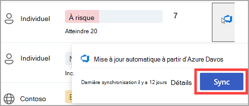 Capture d’écran du bouton de synchronisation à lier à une source tierce