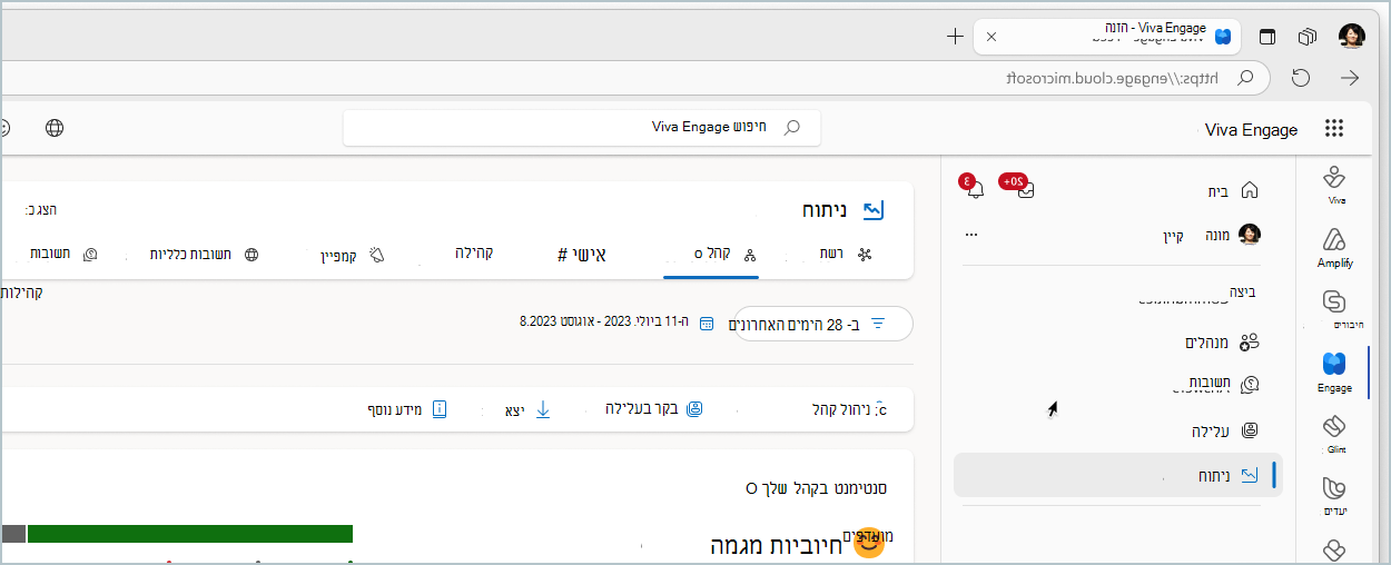 צילום מסך שמציג את הכרטיסיה 'ניתוח' בדף הבית.