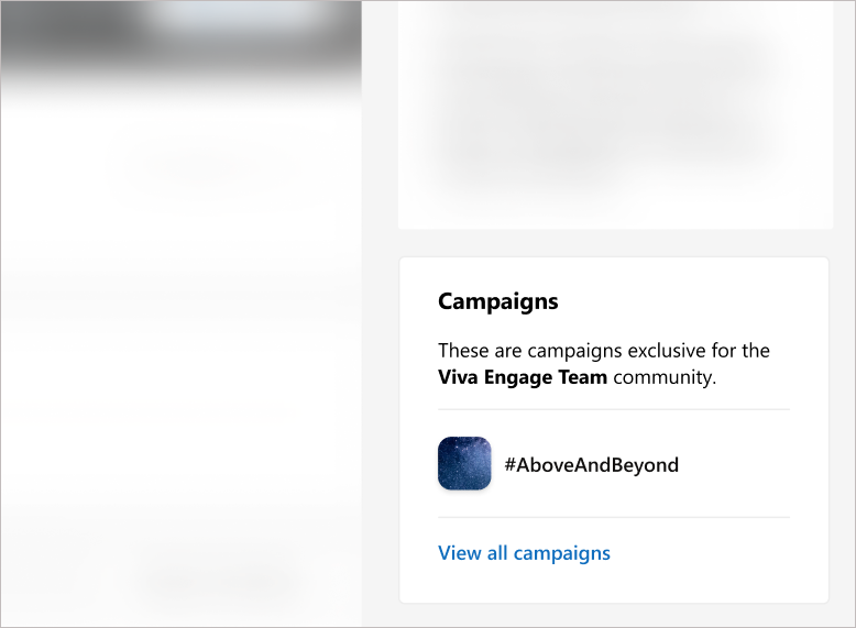 コミュニティ ページの右側のレールにある [キャンペーン] タイルのスクリーンショット。