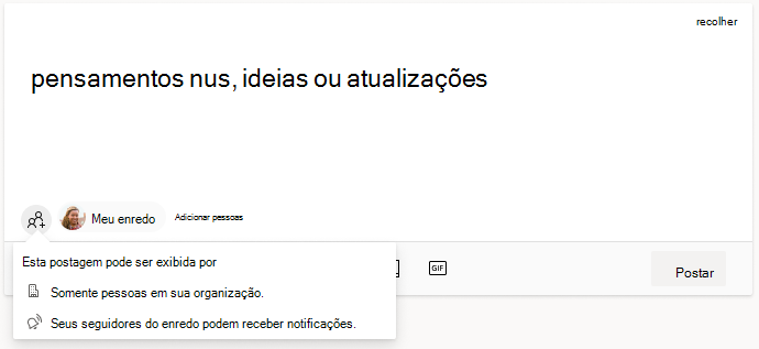 Interface para adicionar pessoas à sua postagem de enredo no Viva Engage