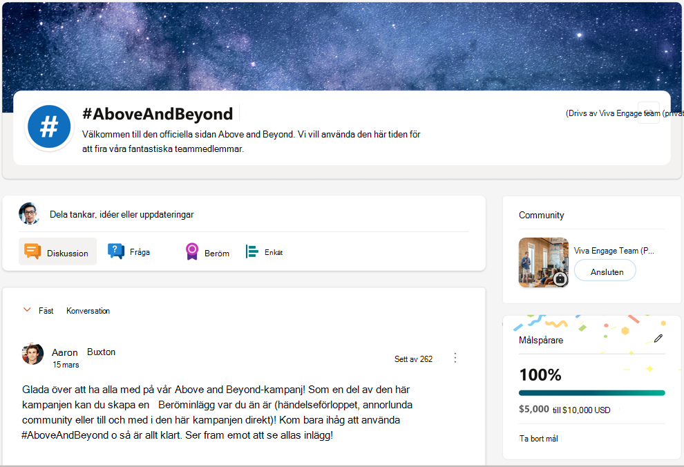 Skärmbild av en privat community-baserad kampanj.