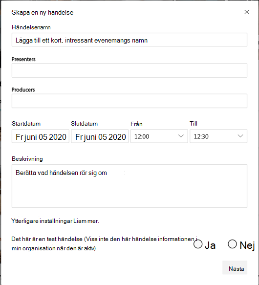 Skapa en livehändelse och marknadsföra den i Yammer