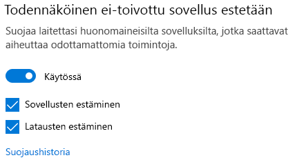 Mahdollisesti ei-toivottujen sovellusten eston hallinta Windows 10:ssä.