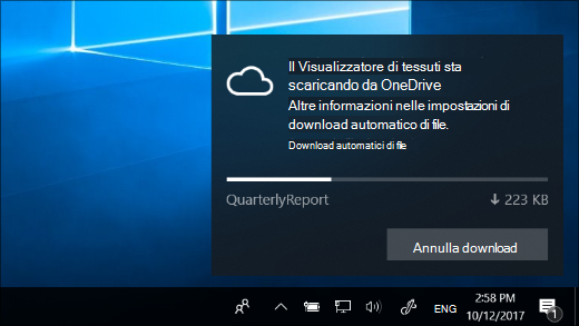 Notifica di download ricevuta quando File di OneDrive su richiesta è attivato