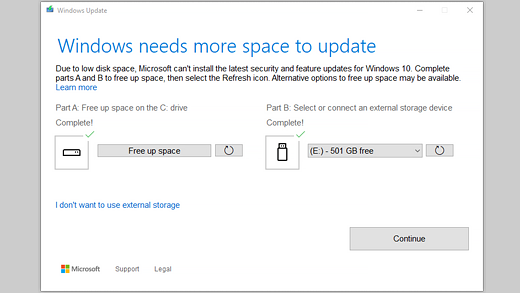 Windows needs more space to update message