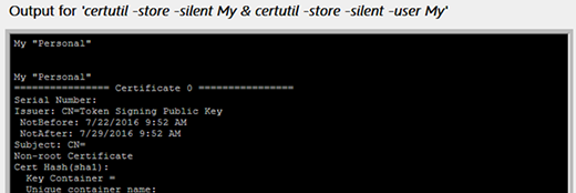 Output for certutil shown in the wireless network report