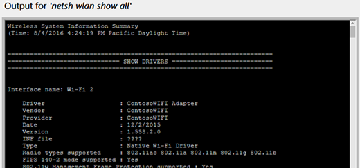 Output info shown in the wireless network report