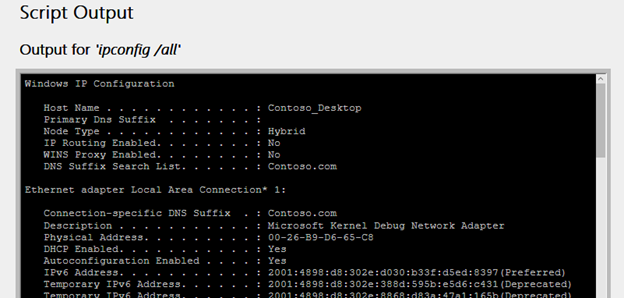 Script output info shown in the wireless network report