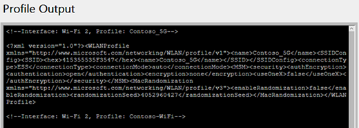 Network profile info shown in the wireless network report