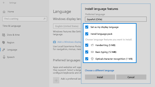 Instaliranje funkcija jezika u programu Windows 10