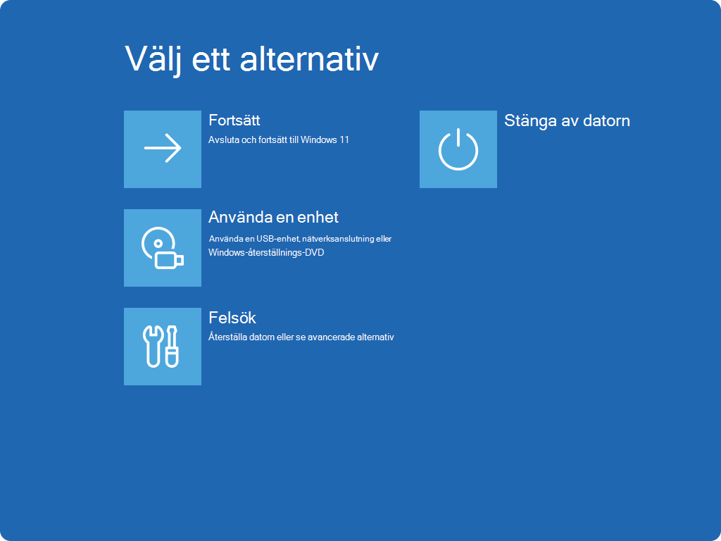 Skärmbild av skärmen Välj ett alternativ i Windows RE.