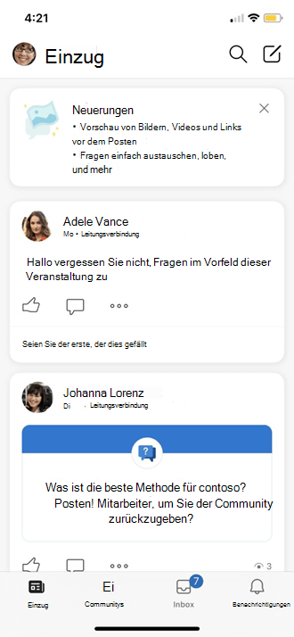 Anzeigen des Feeds für mobile Yammer