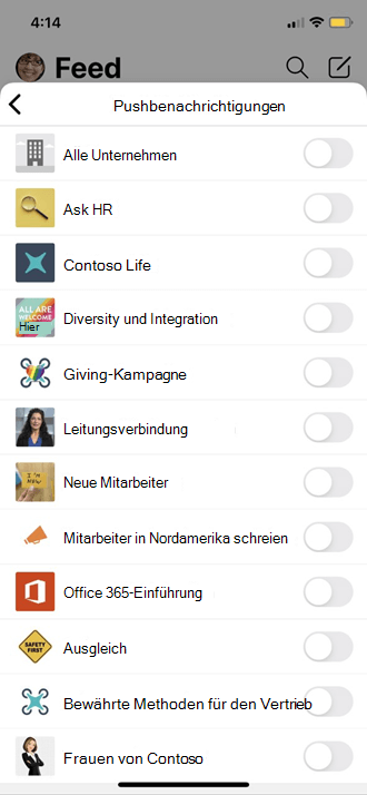 Einstellungen für Yammer mobiles Profil per Push übertragen