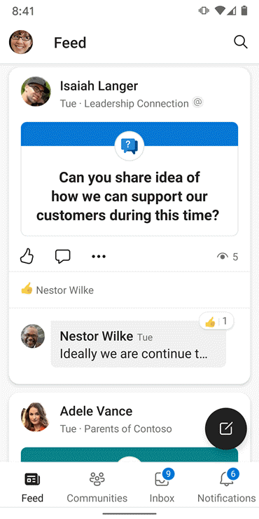 Captura de pantalla que muestra la fuente en la aplicación Android de Yammer