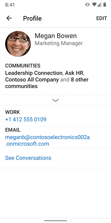 Captura de pantalla que muestra cómo configurar un perfil en la nueva aplicación de Yammer para Android