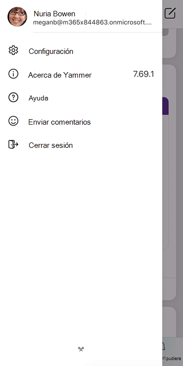 Captura de pantalla que muestra cómo configurar un perfil en la aplicación móvil de Yammer