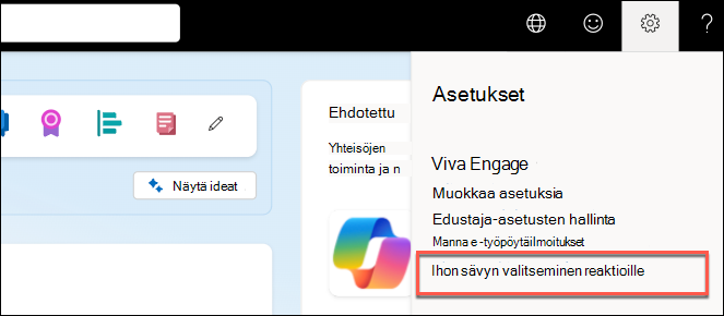 Näyttökuvassa näkyy verkkosovelluksen asetusvalikko.