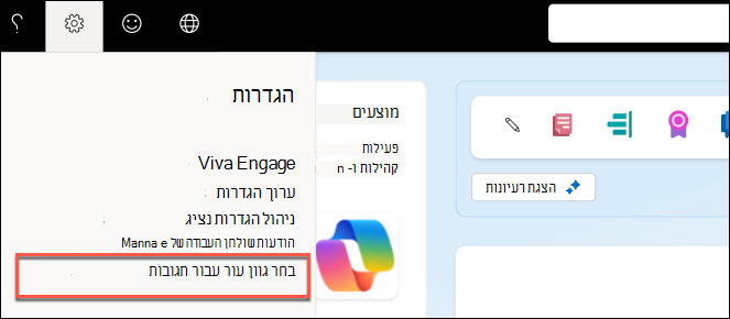 צילום מסך שמציג את תפריט ההגדרות ביישום אינטרנט.