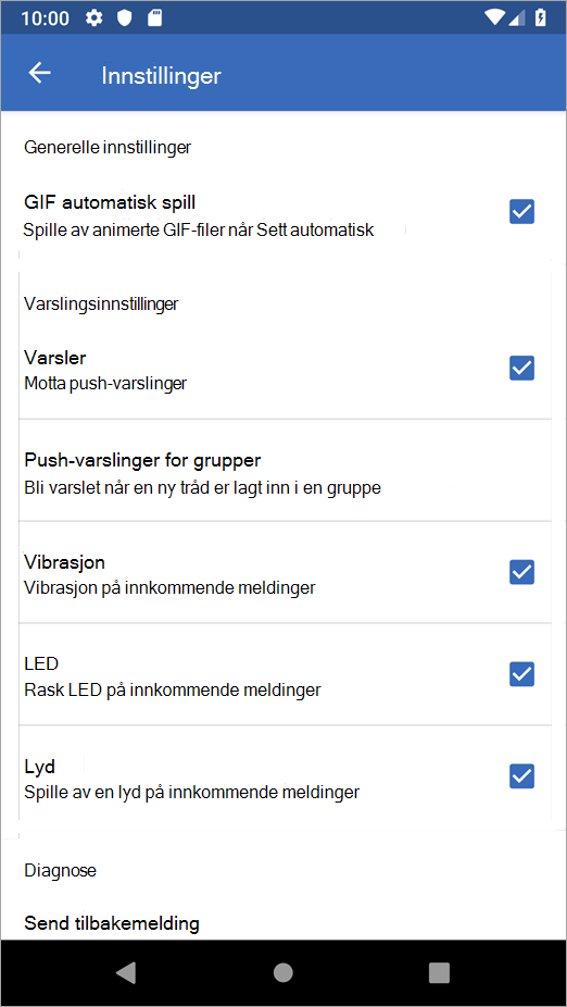 Innstillinger for Yammer på Android