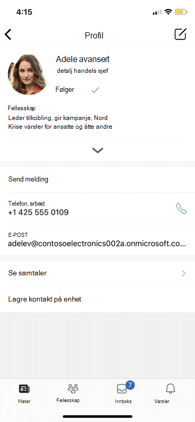 Innstillinger for Yammer-mobilprofil