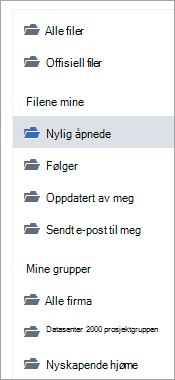 Liste som viser filplasseringer