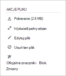 Sekcja Akcje pliku