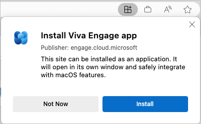 Zrzut ekranu przedstawiający oficjalne okno dialogowe instalacji aplikacji Viva Engage.