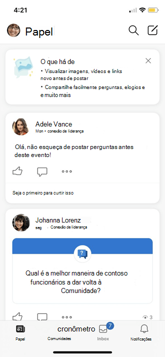 Ver feed do Yammer para dispositivos móveis