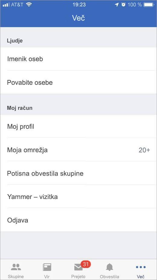 iOS stran storitve, ki prikaže več možnosti