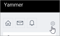 Krmarjenje po storitvi yammer, vključno z ikono nastavitve