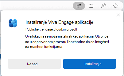 Snimak ekrana prikazuje zvanični dijalog instalacije za Viva Engage aplikaciju.