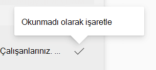 Yammer gelen kutusunda iletiyi okunmadı olarak işaretleme