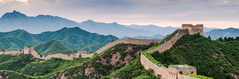 aerial view of the Great Wall of China and greenery